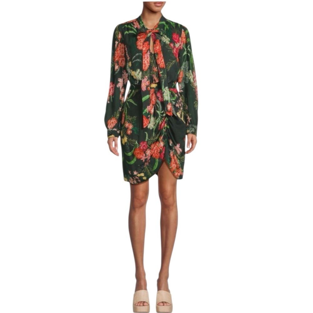 Walter Baker Willette Rain Forest floral print long sleeves Tie Sheath Dress